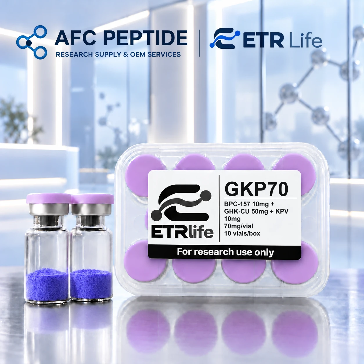 BPC-157 10mg + GHK-CU 50mg + KPV 10mg research product packaging