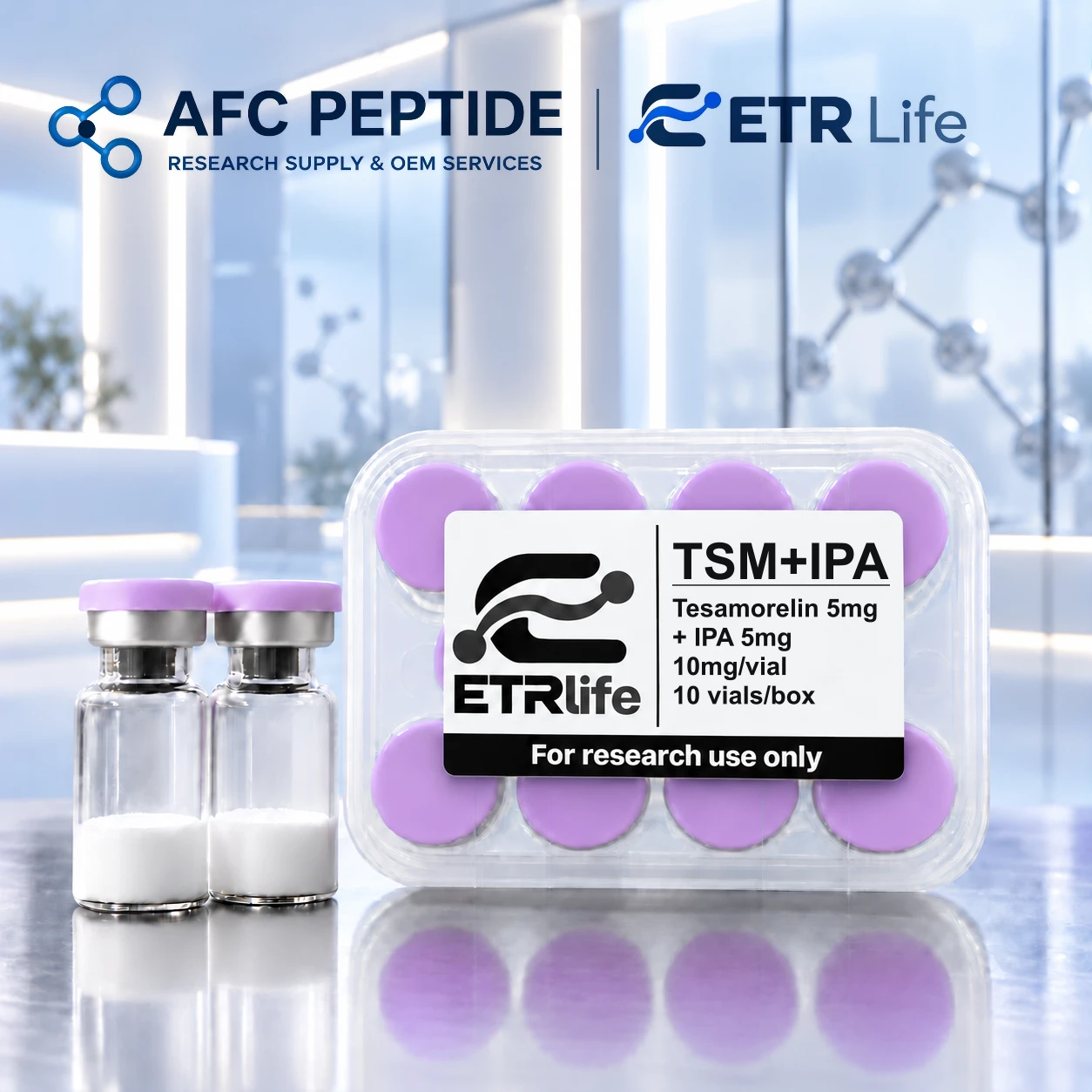 Tesamorelin 5mg + IPA 5mg research product packaging
