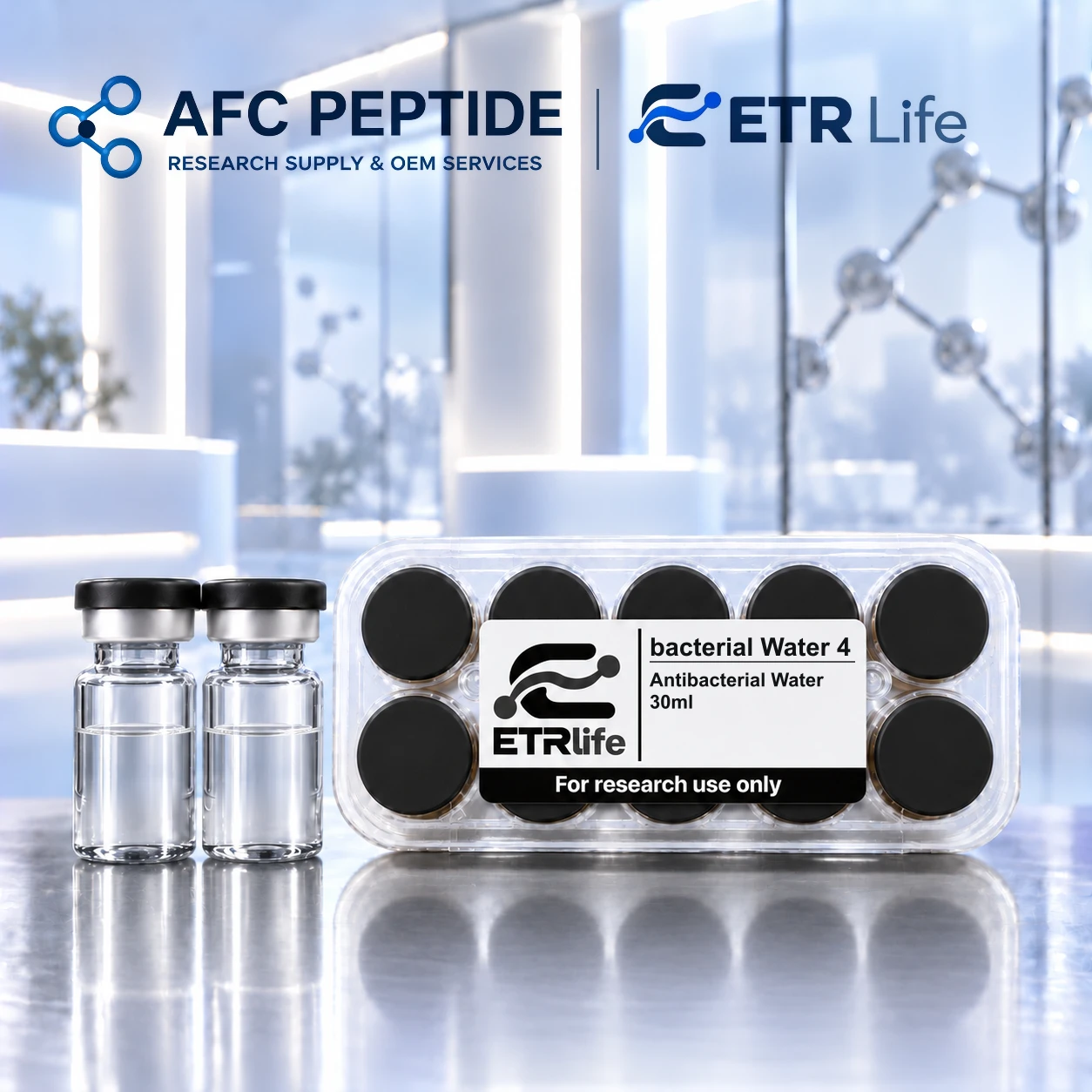 Antibacterial Water research product packaging